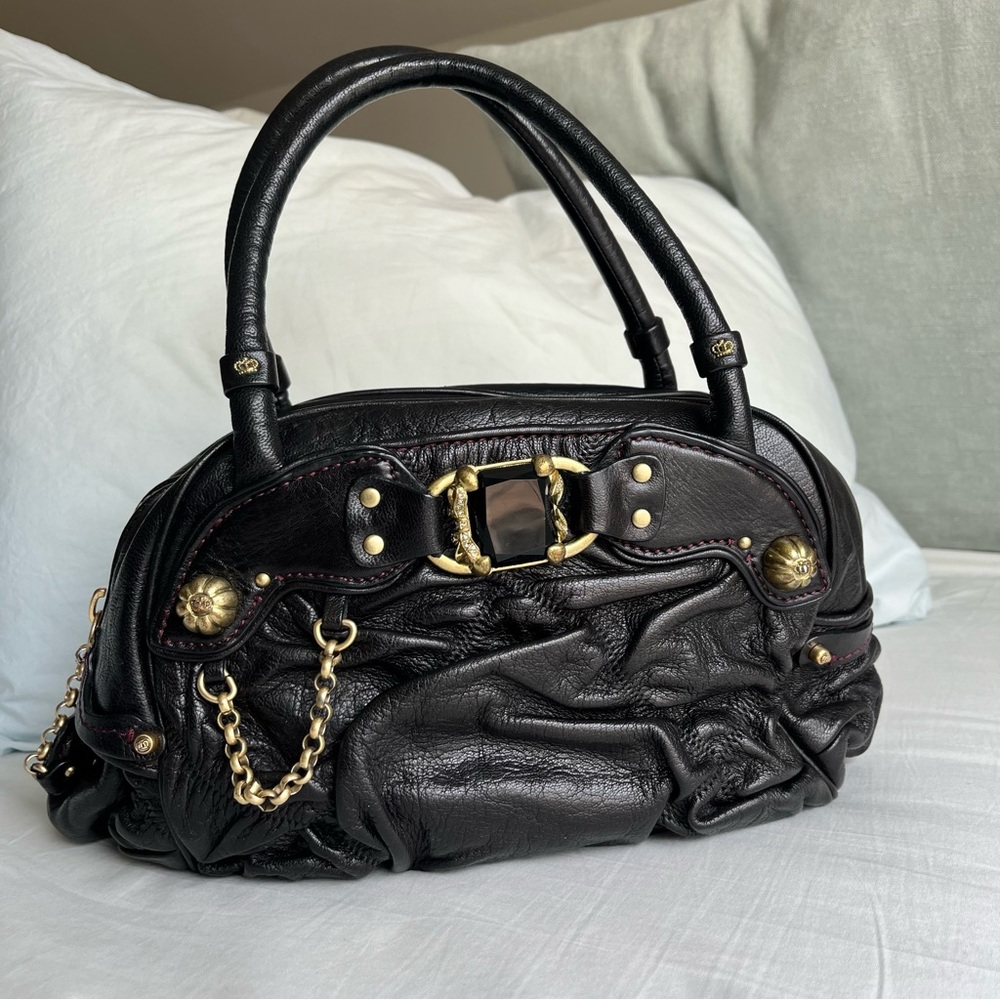 Rare JUICY Black Leather Ruched Shoulder Bag